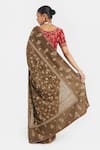 Shop_Kora_Olive Green Silk, Chanderi Embroidery, Beads, Sequins Dori Saree _at_Aza_Fashions