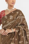 Kora_Olive Green Silk, Chanderi Embroidery, Beads, Sequins Dori Saree _Online_at_Aza_Fashions