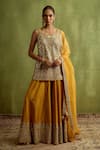 Buy_SUHINO_Yellow Silk, Organza Mirrors, Zari, Embroidery Square Neck Kurta Sharara Set _at_Aza_Fashions