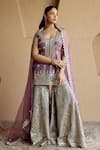Buy_SUHINO_Purple Tissue, Organza Embroidery, Mirrors, Zari, Metallic Kurta Gharara Set _at_Aza_Fashions