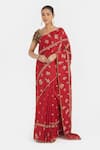 Kora_Red Chanderi Silk Embroidery, Beads, Sequins Dori Saree _Online_at_Aza_Fashions