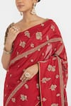 Buy_Kora_Red Chanderi Silk Embroidery, Beads, Sequins Dori Saree _Online_at_Aza_Fashions