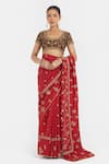 Shop_Kora_Red Chanderi Silk Embroidery, Beads, Sequins Dori Saree _Online_at_Aza_Fashions