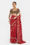 Kora_Red Chanderi Silk Embroidery, Beads, Sequins Dori Saree _at_Aza_Fashions