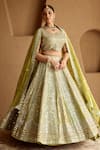 Buy SUHINO Green Tissue, Organza Mirrors, Zari, Embroidery Leaf Neck Dual Kali Lehenga Set at Aza Fashions Buy_SUHINO_Green Tissue, Organza Mirrors, Zari, Embroidery Leaf Neck Dual Kali Lehenga Set _at_Aza_Fashions