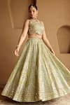 Buy SUHINO Green Tissue, Organza Mirrors, Zari, Embroidery Leaf Neck Dual Kali Lehenga Set Online at Aza Fashions Buy_SUHINO_Green Tissue, Organza Mirrors, Zari, Embroidery Leaf Neck Dual Kali Lehenga Set _Online_at_Aza_Fashions