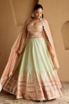 Buy_SUHINO_Mint Tissue, Organza Embroidery, Mirrors, Metallic Thread, Green Lehenga Set _at_Aza_Fashions