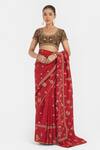 Shop_Kora_Red Organza, Chanderi , Chanderi, Dori Saree And Blouse _Online_at_Aza_Fashions