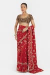 Kora_Red Organza, Chanderi , Chanderi, Dori Saree And Blouse _at_Aza_Fashions