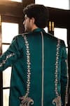 Shop_Angad Creations_Emerald Green Cotton Satin Embroidery Naseem Thread Work Jacket Kurta Set _at_Aza_Fashions