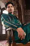Buy_Angad Creations_Emerald Green Cotton Satin Embroidery Naseem Thread Work Jacket Kurta Set _Online_at_Aza_Fashions