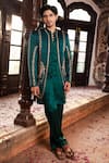 Angad Creations_Emerald Green Cotton Satin Embroidery Naseem Thread Work Jacket Kurta Set _at_Aza_Fashions