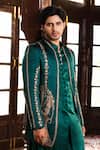 Buy_Angad Creations_Emerald Green Cotton Satin Embroidery Naseem Thread Work Jacket Kurta Set 