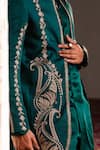 Shop_Angad Creations_Emerald Green Cotton Satin Embroidery Naseem Thread Work Jacket Kurta Set 