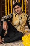 Angad Creations_Black Silk Embroidery, Metallic Arafat Ombre Tilla Work Nehru Jacket And Kurta Set _at_Aza_Fashions