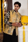 Shop_Angad Creations_Black Silk Embroidery, Metallic Arafat Ombre Tilla Work Nehru Jacket And Kurta Set 