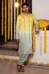 Buy_Angad Creations_Yellow Linen, Satin Embroidery Khush Rangi Ombre Tilla Work Kurta Set _at_Aza_Fashions