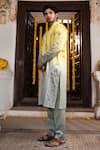 Angad Creations_Yellow Linen, Satin Embroidery Khush Rangi Ombre Tilla Work Kurta Set _Online_at_Aza_Fashions