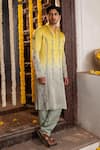 Shop_Angad Creations_Yellow Linen, Satin Embroidery Khush Rangi Ombre Tilla Work Kurta Set 