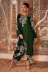 Angad Creations_Green Cotton Satin, Georgette Embroidery Round Neck Hina Thread Kurta Set _Online