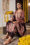 Shop_Angad Creations_Brown Cotton Satin, Organza Nazameen Ombre Thread And Tilla Work Kurta Set _Online_at_Aza_Fashions