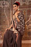 Shop_Angad Creations_Brown Cotton Satin Embroidery, Metallic Thread Eera And Tilla Shrug Jacket Set _Online_at_Aza_Fashions