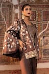 Angad Creations_Brown Cotton Satin Embroidery, Metallic Thread Eera And Tilla Shrug Jacket Set _at_Aza_Fashions
