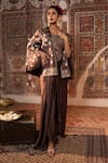 Buy_Angad Creations_Brown Cotton Satin Embroidery, Metallic Thread Eera And Tilla Shrug Jacket Set _at_Aza_Fashions
