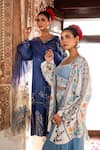 Angad Creations_Sky Blue Crepe, Silk Embroidery Sweetheart Neck, Open Ferozi Jacket Skirt Set _at_Aza_Fashions