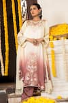 Angad Creations_Cream Cotton Satin, Georgette Zareena Thread And Tilla Work Ombre Kurta Set _Online_at_Aza_Fashions