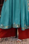 Angad Creations_Teal Crepe, Tissue Embroidery V-neck Shifa Thread And Tilla Work Anarkali Set _Online_at_Aza_Fashions