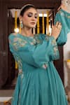 Buy_Angad Creations_Teal Crepe, Tissue Embroidery V-neck Shifa Thread And Tilla Work Anarkali Set _Online_at_Aza_Fashions