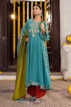 Buy_Angad Creations_Teal Crepe, Tissue Embroidery V-neck Shifa Thread And Tilla Work Anarkali Set _at_Aza_Fashions