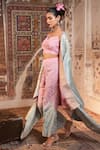 Buy_Angad Creations_Pink Crepe Embroidery, Metallic Thread Sweetheart Neck, Noor O Nigaar Cape Set _Online_at_Aza_Fashions