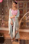Shop_Angad Creations_Pink Crepe Embroidery, Metallic Thread Sweetheart Neck, Noor O Nigaar Cape Set _Online_at_Aza_Fashions