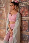Angad Creations_Pink Crepe Embroidery, Metallic Thread Sweetheart Neck, Noor O Nigaar Cape Set _at_Aza_Fashions