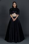 Buy_Damoiselle_Black Satin, Shantoon Sequins, Beads High Madrid Embroidered Skirt With Blouse _at_Aza_Fashions