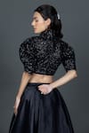 Shop_Damoiselle_Black Satin, Shantoon Sequins, Beads High Madrid Embroidered Skirt With Blouse _Online_at_Aza_Fashions
