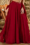 Damoiselle_Red Georgette, Shantoon Sequins, Ruffles V-neck Laalima Embellished Lehenga Set _Online_at_Aza_Fashions