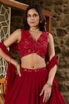 Buy_Damoiselle_Red Georgette, Shantoon Sequins, Ruffles V-neck Laalima Embellished Lehenga Set _Online_at_Aza_Fashions