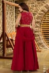 Shop_Damoiselle_Red Georgette, Shantoon Sequins, Ruffles V-neck Laalima Embellished Lehenga Set _at_Aza_Fashions