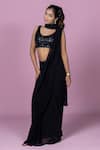 Buy_Damoiselle_Black Georgette, Net, Shantoon Midnight Spark Pre-draped Saree With Blouse _at_Aza_Fashions