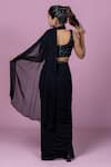 Shop_Damoiselle_Black Georgette, Net, Shantoon Midnight Spark Pre-draped Saree With Blouse _at_Aza_Fashions