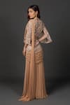 Buy_Damoiselle_Brown Viscose Georgette, Net, Shantoon Mocha Gleam Pre-draped Saree With Blouse _Online_at_Aza_Fashions