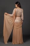 Shop_Damoiselle_Brown Viscose Georgette, Net, Shantoon Mocha Gleam Pre-draped Saree With Blouse _at_Aza_Fashions