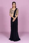 Buy Damoiselle Black Georgette, Shantoon Embroidery, Nightshade Pre-draped Saree With Blouse Online at Aza Fashions Buy_Damoiselle_Black Georgette, Shantoon Embroidery, Nightshade Pre-draped Saree With Blouse _Online_at_Aza_Fashions