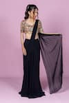 Buy Damoiselle Black Georgette, Shantoon Embroidery, Nightshade Pre-draped Saree With Blouse at Aza Fashions Buy_Damoiselle_Black Georgette, Shantoon Embroidery, Nightshade Pre-draped Saree With Blouse _at_Aza_Fashions
