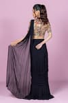 Shop Damoiselle Black Georgette, Shantoon Embroidery, Nightshade Pre-draped Saree With Blouse at Aza Fashions Shop_Damoiselle_Black Georgette, Shantoon Embroidery, Nightshade Pre-draped Saree With Blouse _at_Aza_Fashions