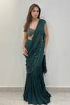 Buy_Libas Cafe by Nidhi & Ashish_Green Crepe Sequins, Beads Mahnoor Pre-draped Lehenga Saree With Blouse _at_Aza_Fashions