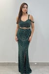 Buy_Libas Cafe by Nidhi & Ashish_Emerald Green Net Beads, Sequins, Embroidery, Gohar Blouse And Lehenga Set _at_Aza_Fashions